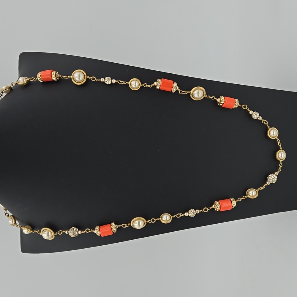 J. Crew Orange Bead/Faux Pearl Necklace